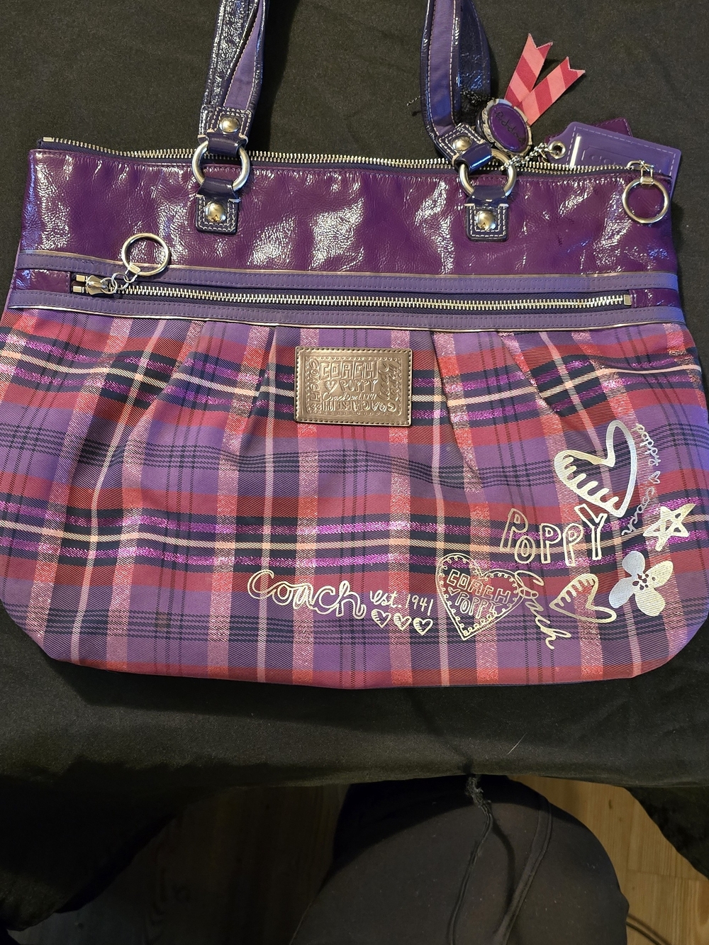 Coach Purple Plaid Poppy Tote with Pink Accents - Picture 2 of 8